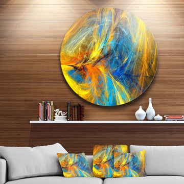 Gold and Blue Psychedelic Pattern - Abstract Circle Metal Wall Decor
